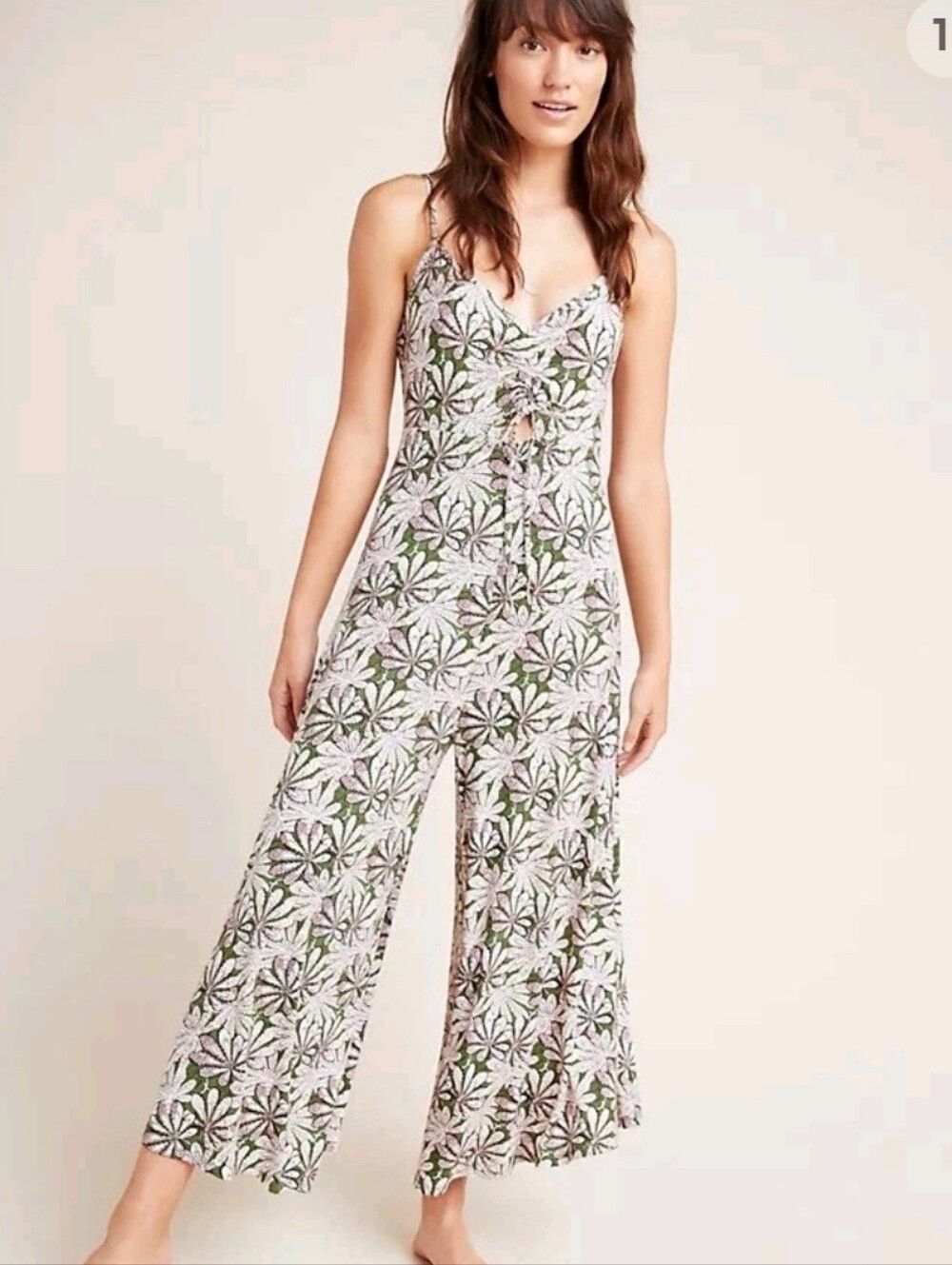 Anthropologie  Green Floral Print Jessie Stretch one pice Jumpuit size XS